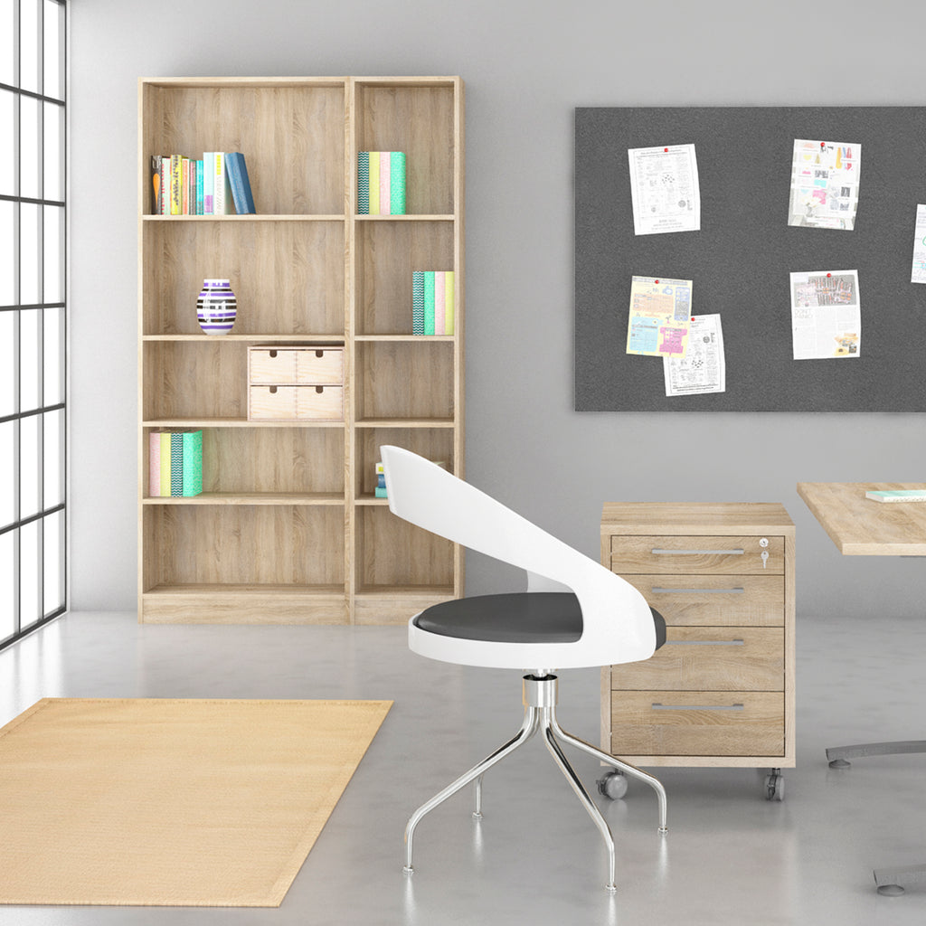 Basic Tall Narrow Oak Bookcase with 4 Shelves – Space Saving Wooden Storage Unit