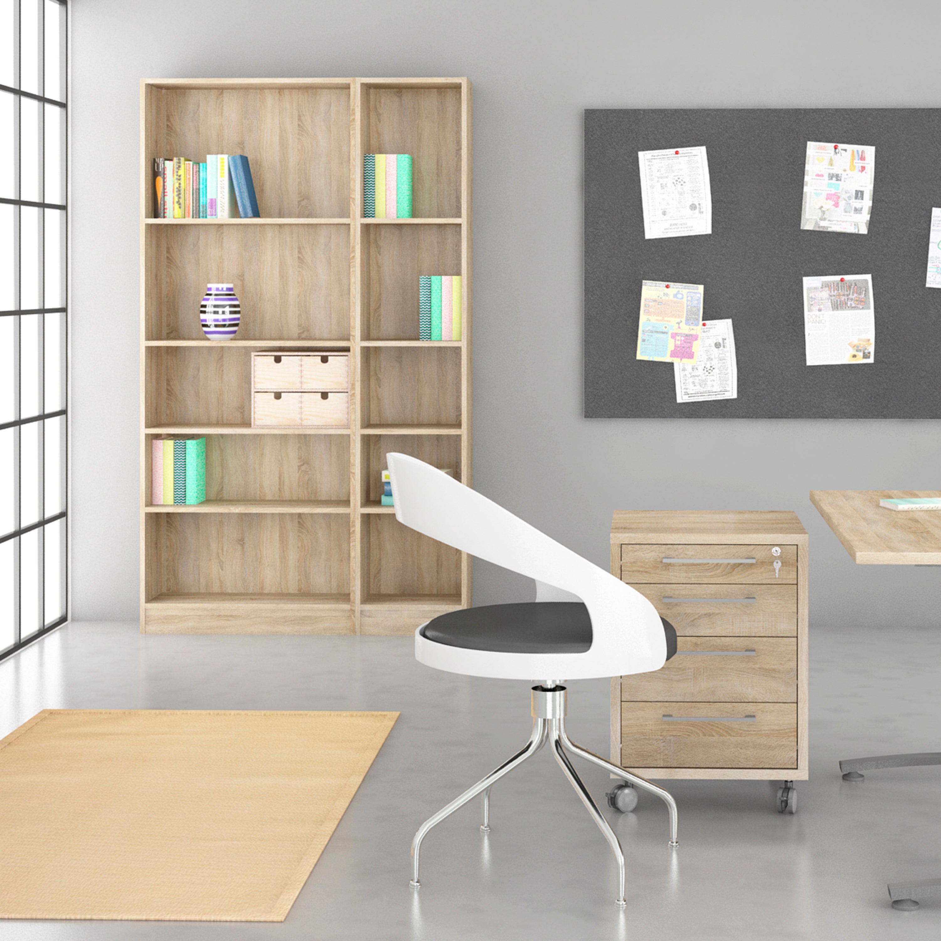 Basic Tall Narrow Oak Bookcase with 4 Shelves – Space Saving Wooden Storage Unit