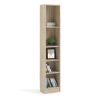 Basic Tall Narrow Oak Bookcase with 4 Shelves – Space Saving Wooden Storage Unit