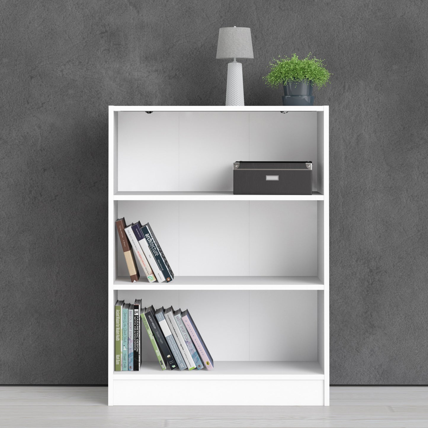 basic low wide bookcase (2 shelves) in white