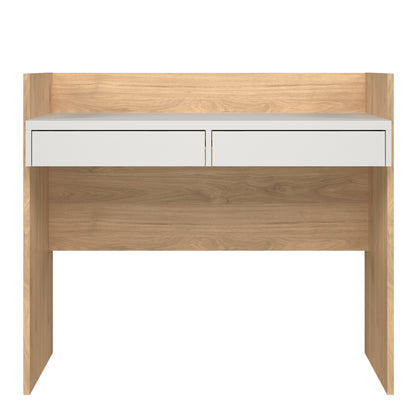 function plus desk 2 drawers in jackson hickory and white