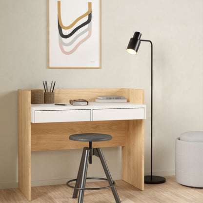 function plus desk 2 drawers in jackson hickory and white