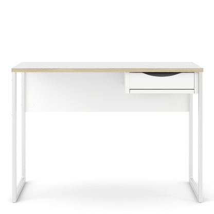 function plus desk 1 drawer in white with oak trim