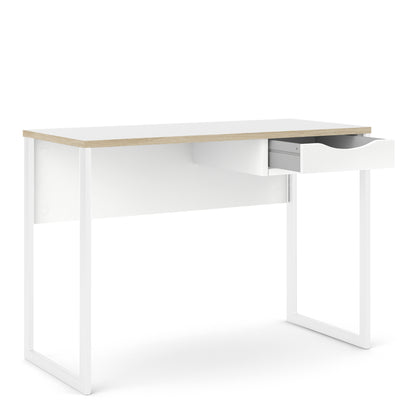 function plus desk 1 drawer in white with oak trim