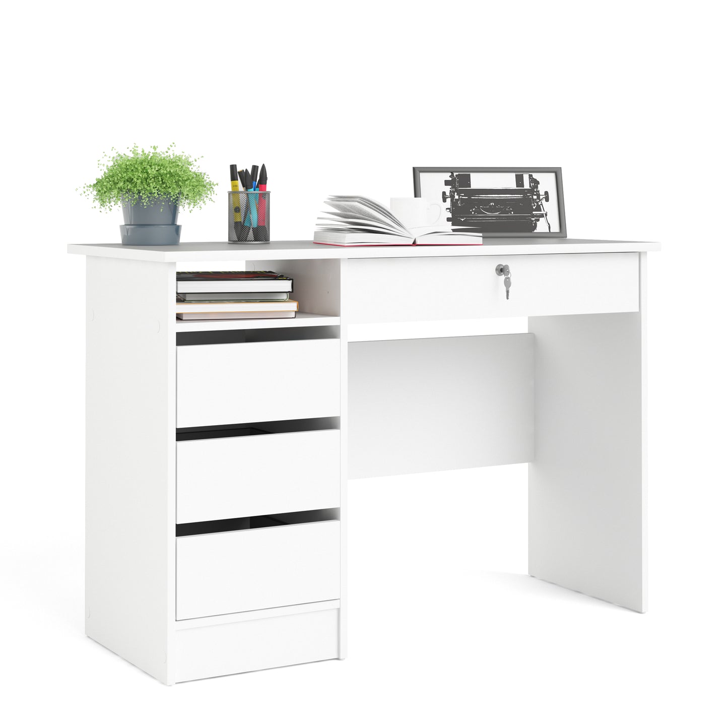 function plus 4 drawer desk handleless drawer in white