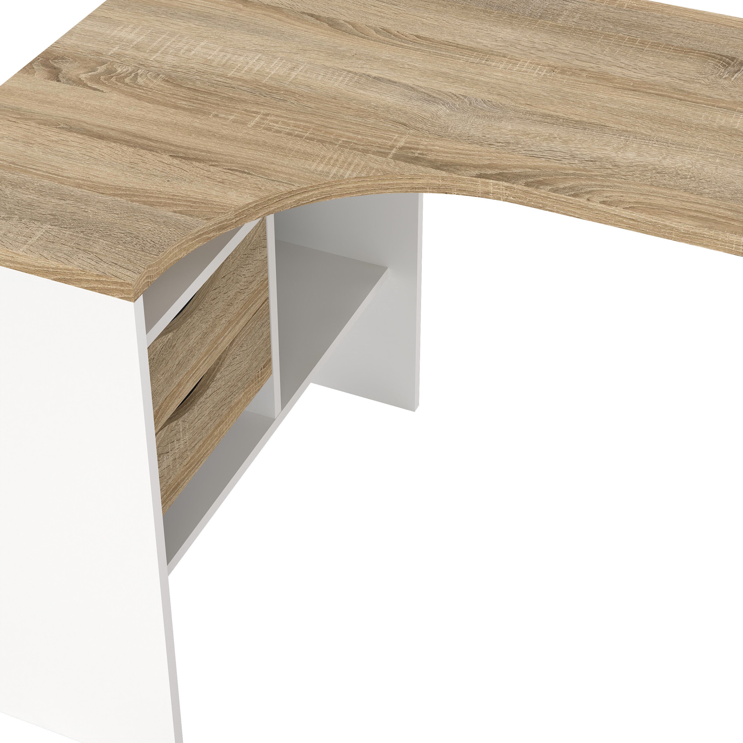 Function plus corner desk 2 drawers in white and oak
