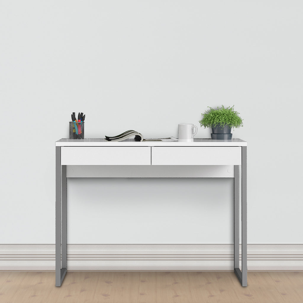 Function plus desk 2 drawers in white high gloss
