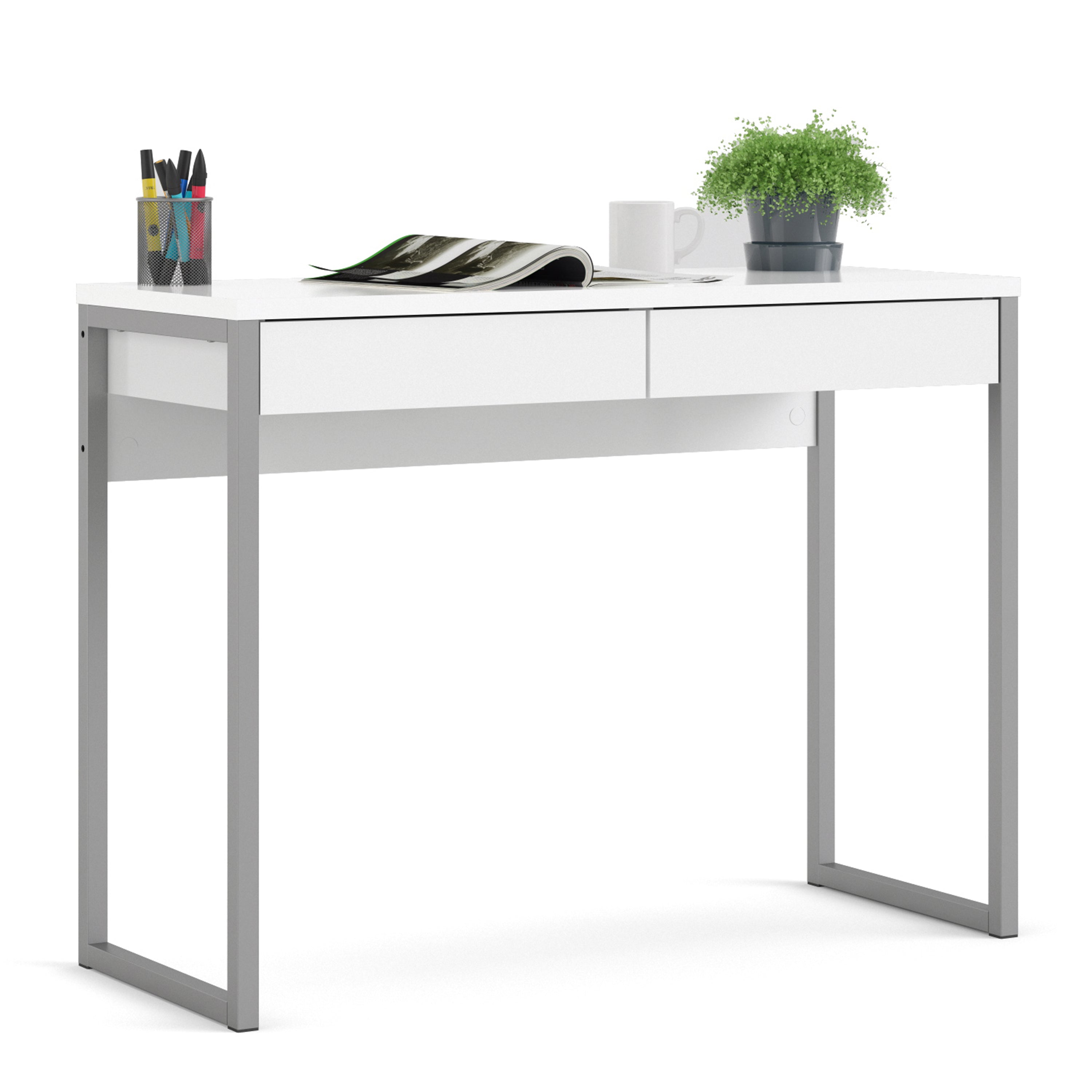 Function plus desk 2 drawers in white high gloss