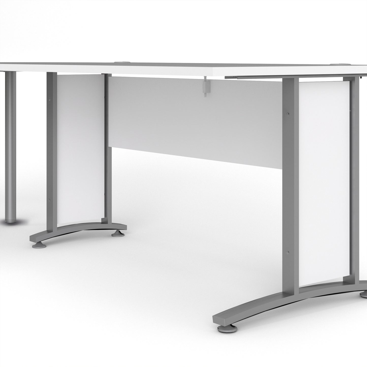 prima desk 150cm in white with silver grey steel legs