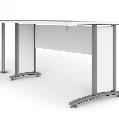 prima desk 150cm in white with silver grey steel legs