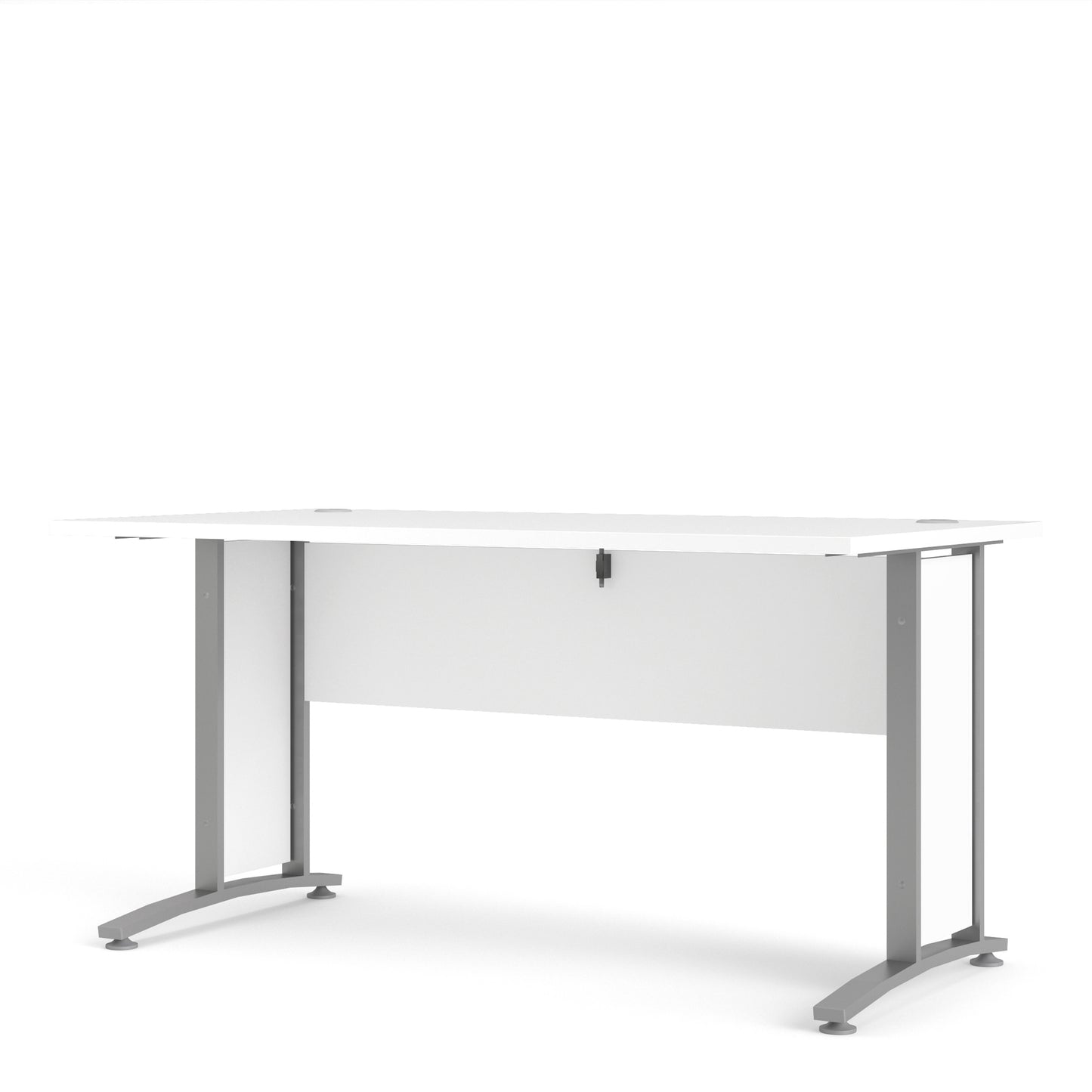 prima desk 150cm in white with silver grey steel legs