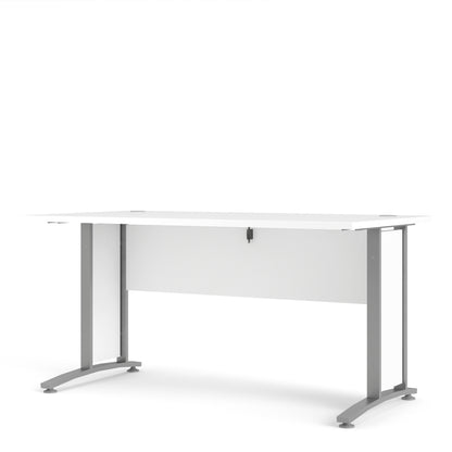 prima desk 150cm in white with silver grey steel legs
