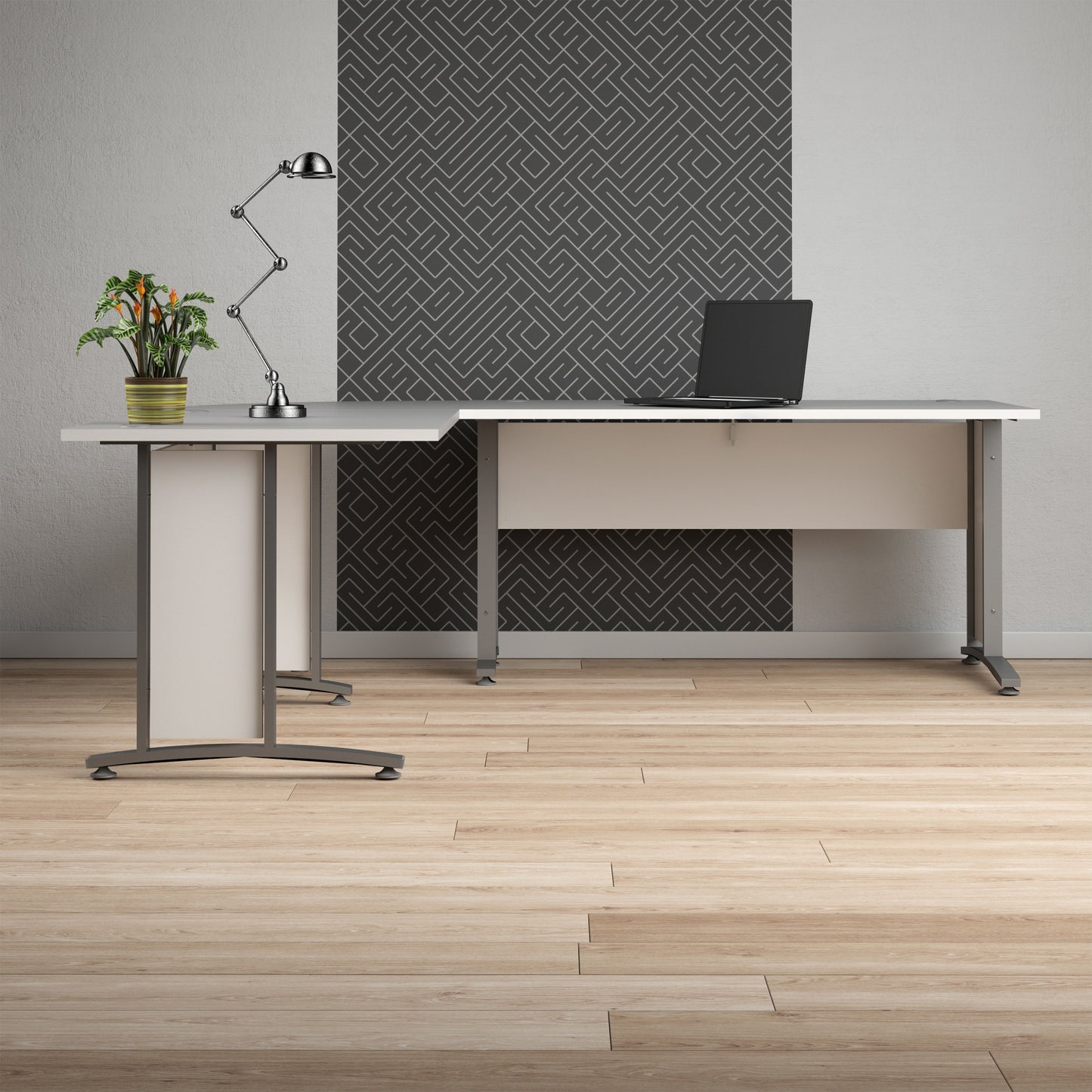 prima desk 150cm in white with silver grey steel legs