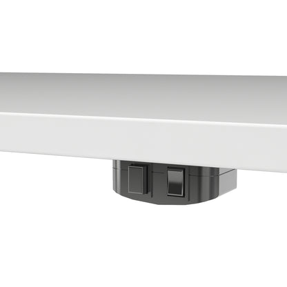 prima desk 150cm in white with height adjustable legs with electric control in silver grey steel