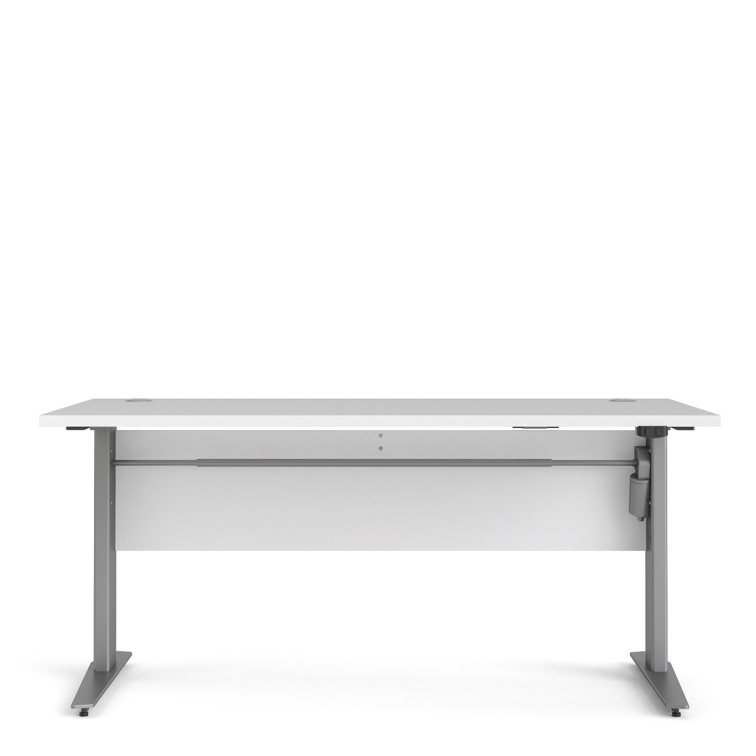 Prima desk 150cm in white with height adjustable legs with electric control in silver grey steel
