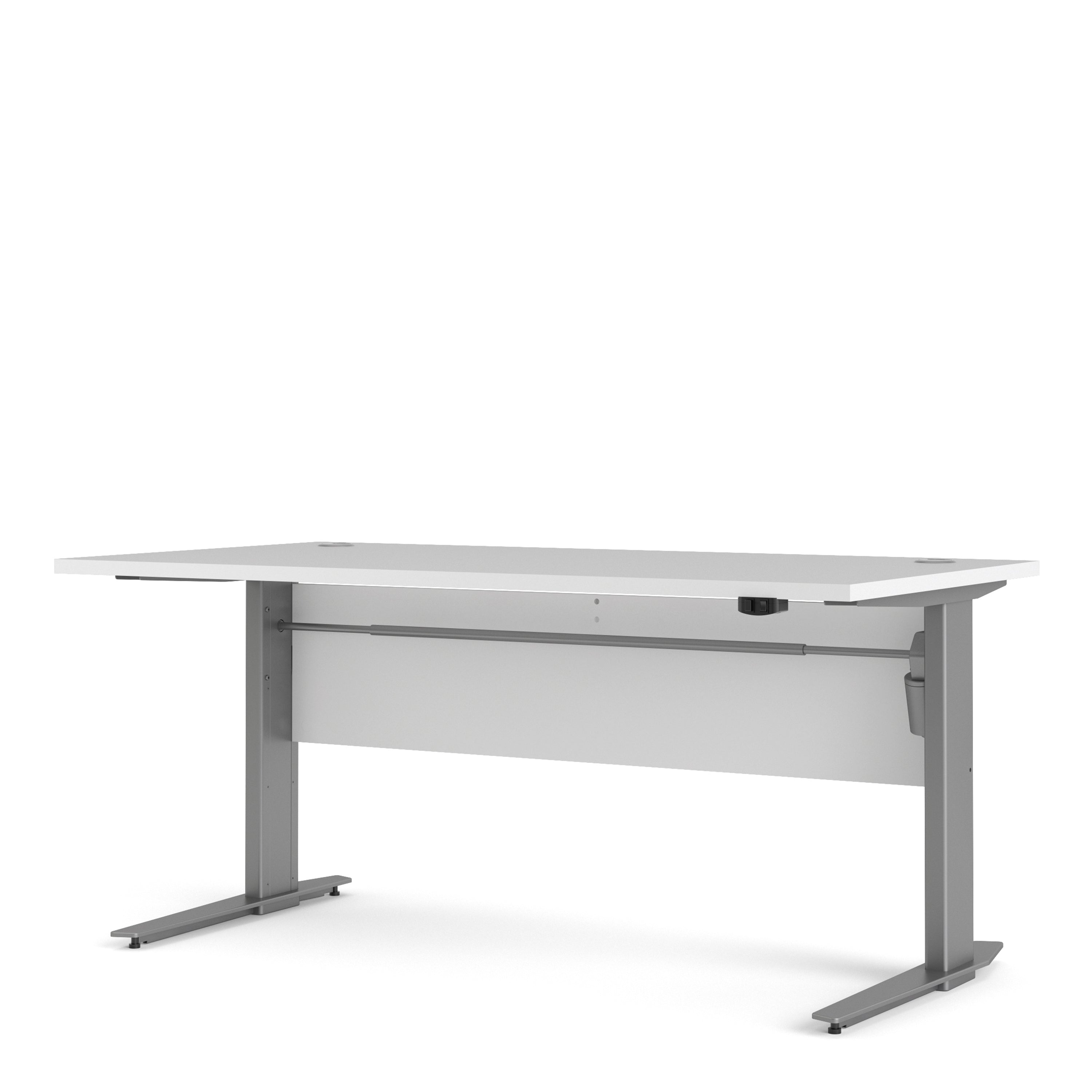 Prima desk 150cm in white with height adjustable legs with electric control in silver grey steel