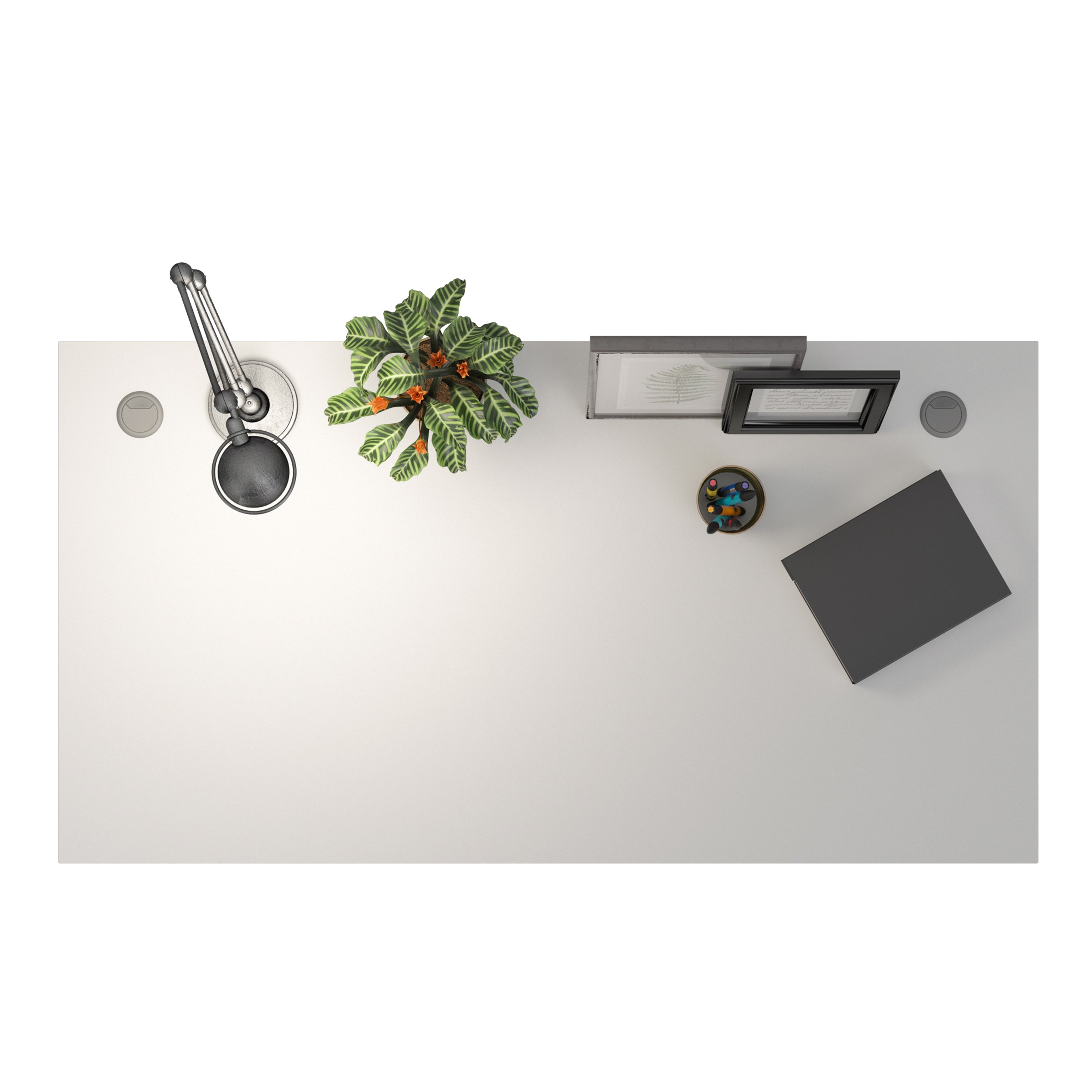 Prima desk 150cm in white with height adjustable legs with electric control in silver grey steel