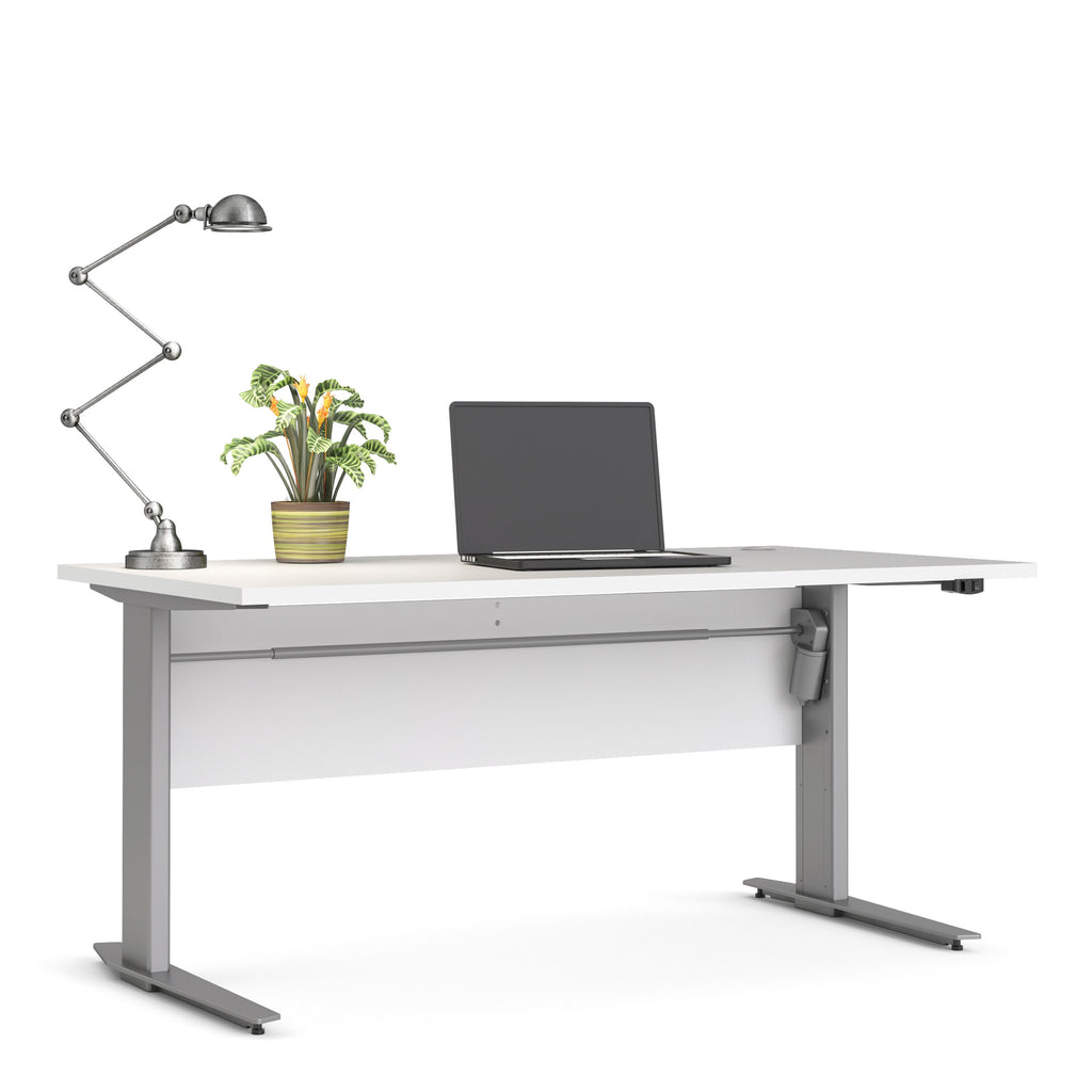 Prima desk 150cm in white with height adjustable legs with electric control in silver grey steel