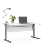 Prima desk 150cm in white with height adjustable legs with electric control in silver grey steel