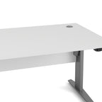 Prima desk 150cm in white with height adjustable legs with electric control in silver grey steel