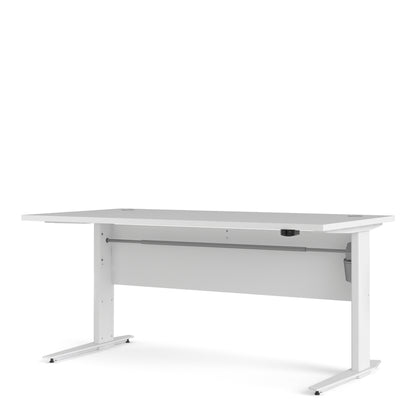 prima desk 150cm in white with height adjustable legs with electric control in white