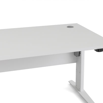 prima desk 150cm in white with height adjustable legs with electric control in white