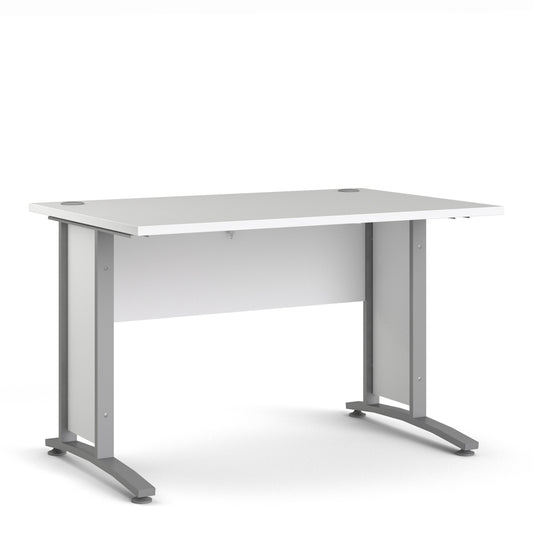prima desk 120cm in white with silver grey steel legs