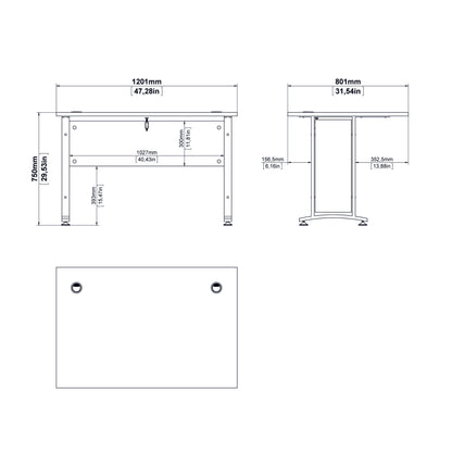 prima desk 120cm in oak with white legs