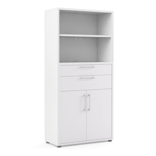 prima bookcase 2 shelves with 2 drawers 2 doors in white