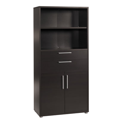 prima bookcase 2 shelves with 2 drawers and 2 doors in black woodgrain