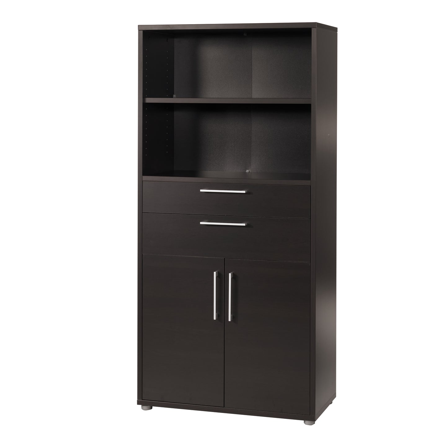 prima bookcase 2 shelves with 2 drawers and 2 doors in black woodgrain
