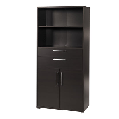 prima bookcase 2 shelves with 2 drawers and 2 doors in black woodgrain