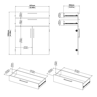 prima bookcase 2 shelves with 2 drawers and 2 doors in black woodgrain