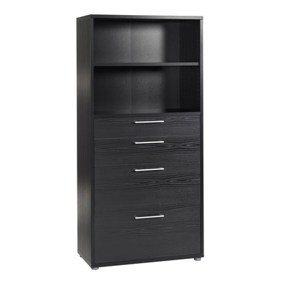 prima bookcase 1 shelf with 2 drawers 2 file drawers in black woodgrain
