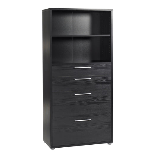 prima bookcase 1 shelf with 2 drawers 2 file drawers in black woodgrain