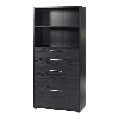 prima bookcase 1 shelf with 2 drawers 2 file drawers in black woodgrain