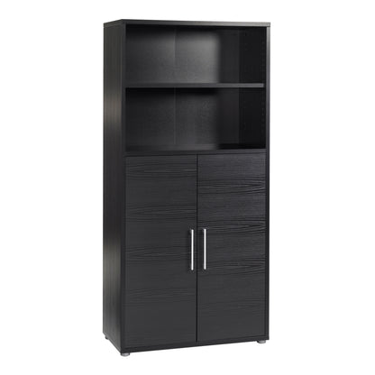 prima bookcase 3 shelves with 2 doors in black woodgrain