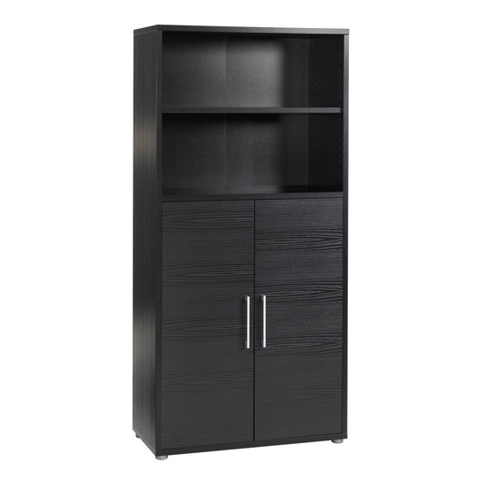 prima bookcase 3 shelves with 2 doors in black woodgrain