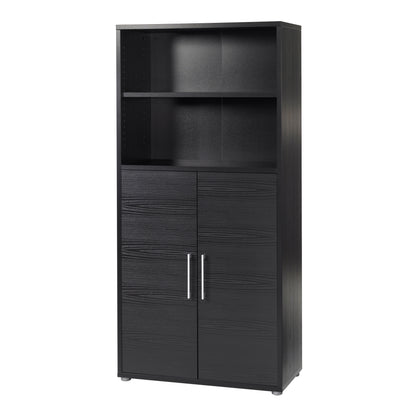 prima bookcase 3 shelves with 2 doors in black woodgrain