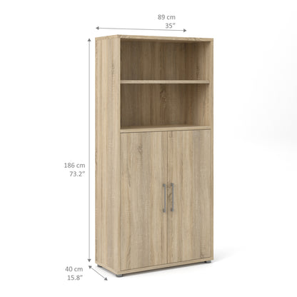 prima bookcase 3 shelves with 2 doors in oak