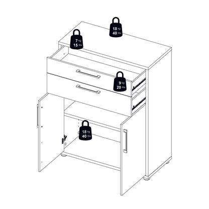 prima bookcase 3 shelves with 2 drawers 2 doors in white