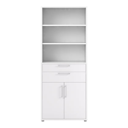 prima bookcase 3 shelves with 2 drawers 2 doors in white