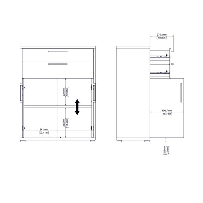 prima bookcase 3 shelves with 2 drawers 2 doors in oak