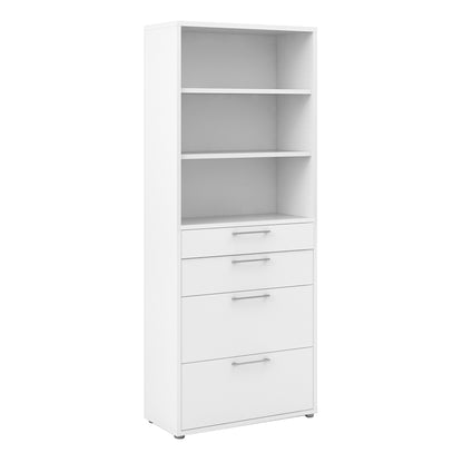 prima bookcase 2 shelves with 2 drawers 2 file drawers in white