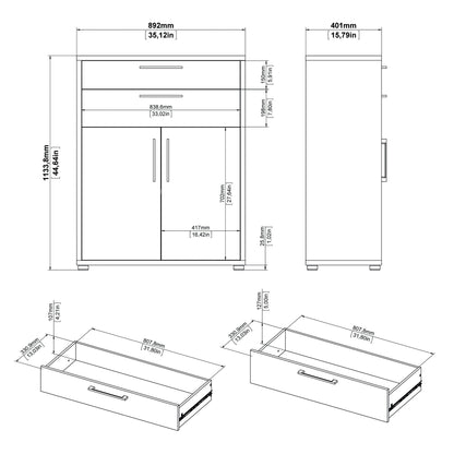 prima bookcase 1 shelf with 2 drawers 2 doors in white