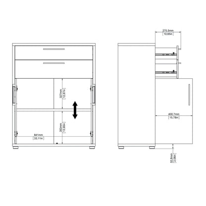 prima bookcase 1 shelf with 2 drawers 2 doors in white