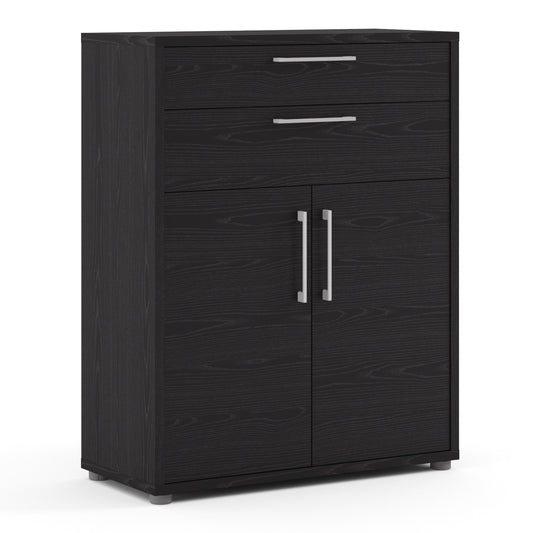 prima bookcase 1 shelf with 2 drawers 2 doors in black woodgrain