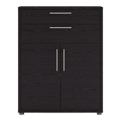 prima bookcase 1 shelf with 2 drawers 2 doors in black woodgrain