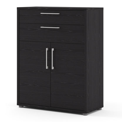 prima bookcase 1 shelf with 2 drawers 2 doors in black woodgrain