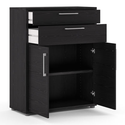 prima bookcase 1 shelf with 2 drawers 2 doors in black woodgrain